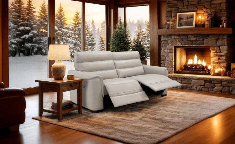 Elia divano 3 posti, 2 relax in pelle color ghiaccio--Grigio chiaro-Pelle-97 cmx200 cm
