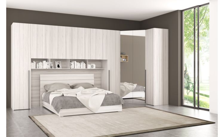 Mia giroletto matrimoniale frassino ghiaccio-In pannello nobilitato-Grigio chiaro-Nobilitato-80 cmx172 cm