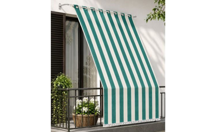Tenda da sole rigata verde 145x300 cm-Occhielli in metallo.