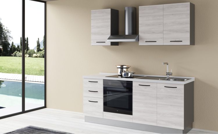 Gilda 2.0 cucina 195 cm colore frassino ghiaccio -2 elettrodomestici