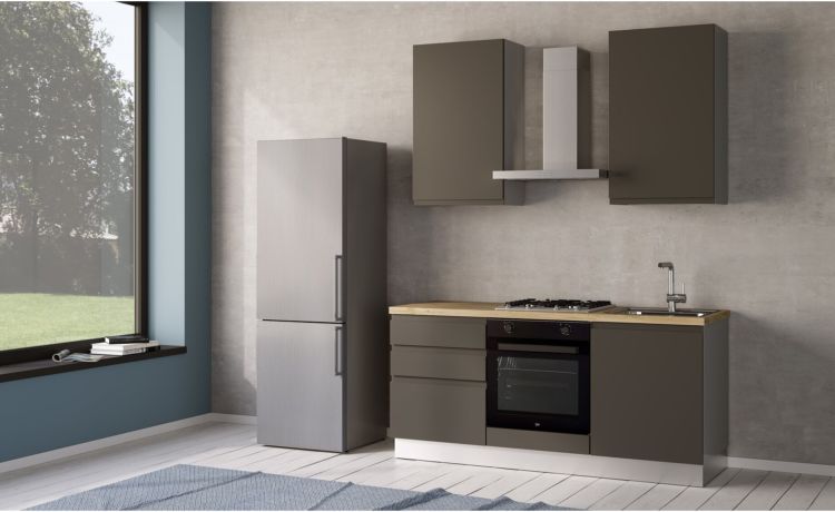 Iris cucina 180 cm colore grigio scuro -2 elettrodomestici, Piano Cottura a GAS-Grigio-Melaminico-240 cmx180 cm
