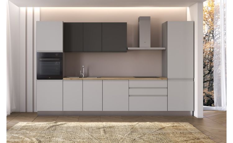 Iris Plus cucina L360 cm con piano a induzione, disponibile in vari colori-3 elettrodomestici--Melaminico-216 cmx360 cm