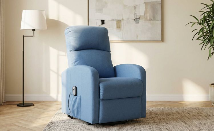 Suzy poltrona relax in tessuto carta da zucchero-Seduta relax elettrico con alzapersona-Azzurro-Tessuto-101 cmx65 cm