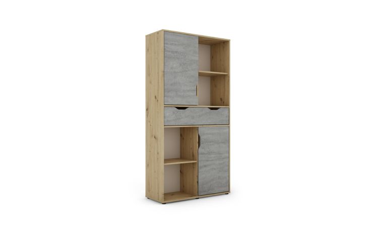 Dora mobile multiuso 2 ante, 1 cassetto rovere artisan e beton--Grigio-Pannello melaminico-185,9 cmx95 cm