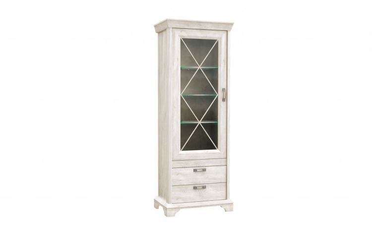 Nizza vetrina in laminato bianco 1 anta 2 cassetti-Illuminazione a LED inclusa-Legno bianco-Laminato-210 cmx78