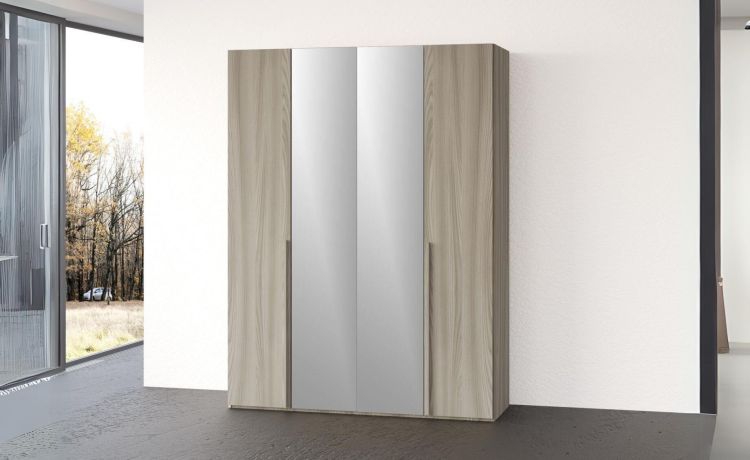 Mia armadio 4 ante battenti olmo con specchi-In pannello nobilitato decorativo -Legno naturale-Nobilitato-238 cmx161 cm