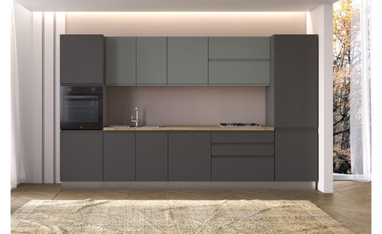 Iris Plus cucina L360 cm con piano a gas, disponibile in vari colori-3 elettrodomestici--Melaminico-216 cmx360 cm