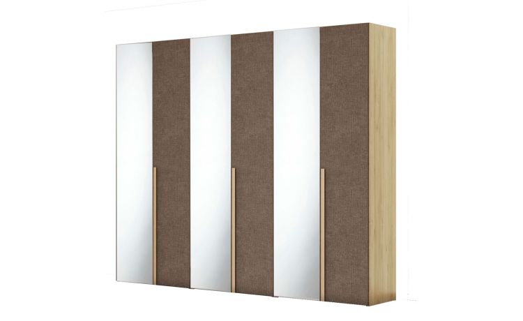 Laura armadio 6 ante battenti rovere e portland con specchi-In pannello nobiliato-Legno naturale-Pannello-238 cmx258 cm