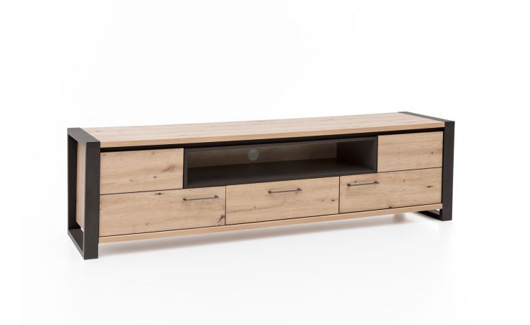 Tenerife porta TV 2 ante 1 cassetto artisan con particolari neri-Struttura in pannello melaminico-Legno naturale-Pannello melaminico-56 cmx200 cm