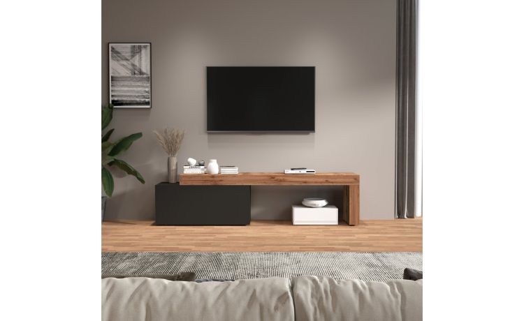 Vasto set porta tv antracite e rovere-Composizione 1-Antracite-Nobilitato-51 cmx220 cm