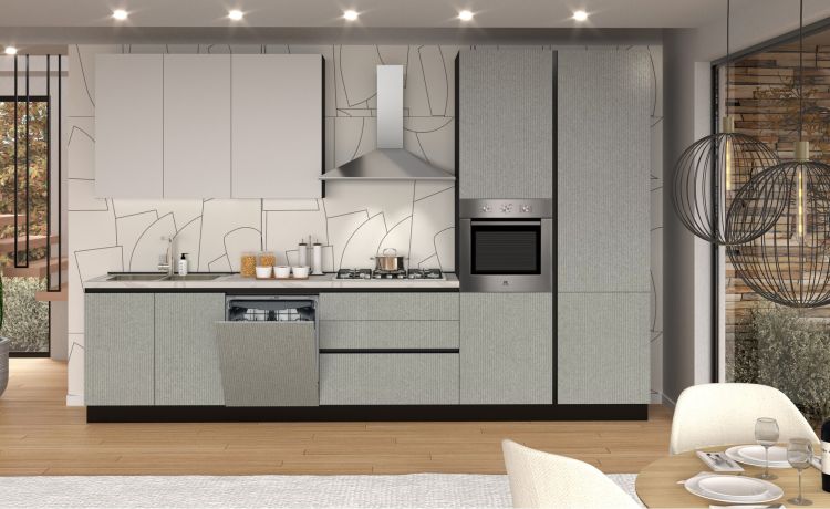 Vita Cucina completa 363 cm finitura dune Grigio e Polvere Ghiaccio - 4 elettrodomestici Candy inclusi