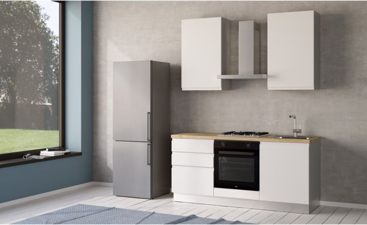 Iris cucina 180 cm colore bianco opaco -2 elettrodomestici, Piano Cottura a GAS-Bianco-Melaminico-240 cmx180 cm