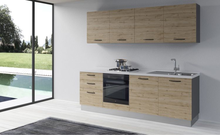 Gilda cucina 240 cm colore rovere cadiz -2 elettrodomestici --Pannello-216 cmx240 cm
