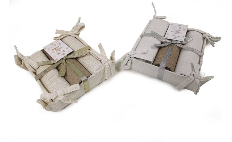 Lurex set 3 strofinacci 45x65 cm assortito con cestino