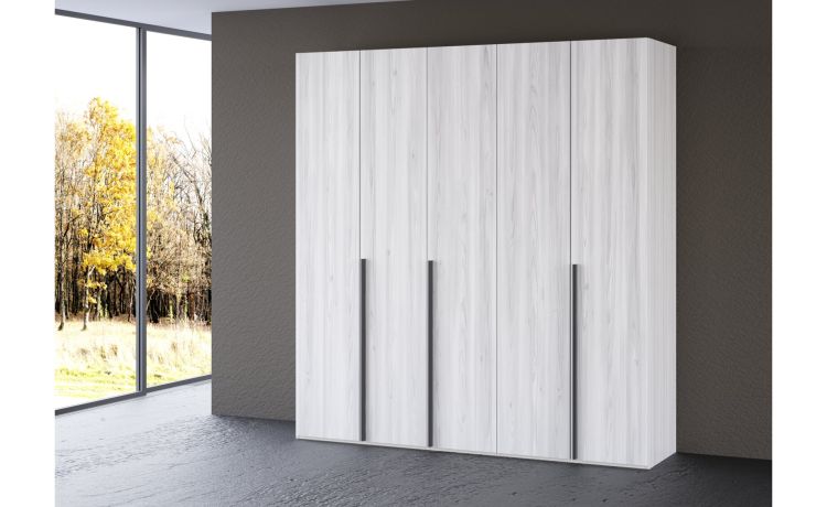 Mia armadio 5 ante battenti frassino ghiaccio--Legno bianco-Nobilitato-238 cmx200 cm