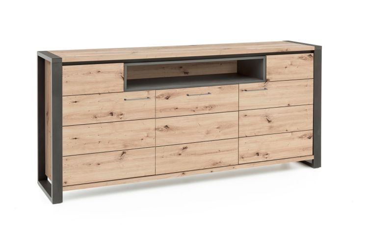 Tenerife credenza 3 ante artisan con particolari neri-Struttura in pannello melaminico-Legno naturale-Pannello melaminico-95 cmx200 cm