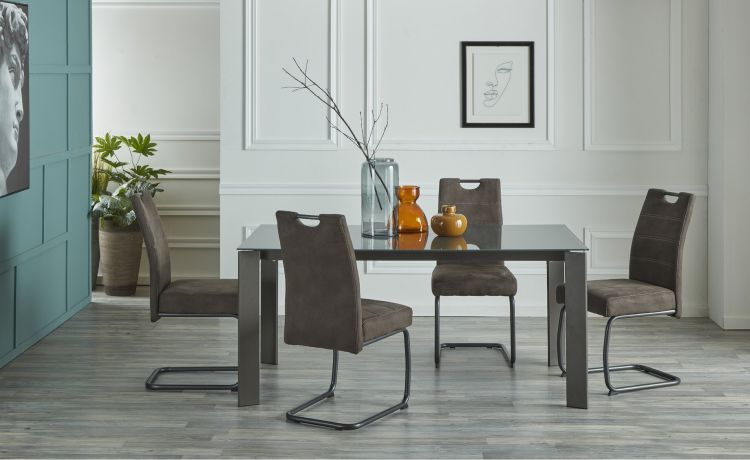 Haiti tavolo allungabile antracite e piombo-Con piano in vetro verniciato-Grigio scuro-Vetro-77 cmx160 cm