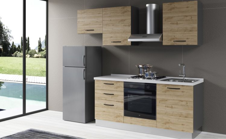 Gilda 2.0 cucina 240 cm colore rovere cadiz -3 elettrodomestici