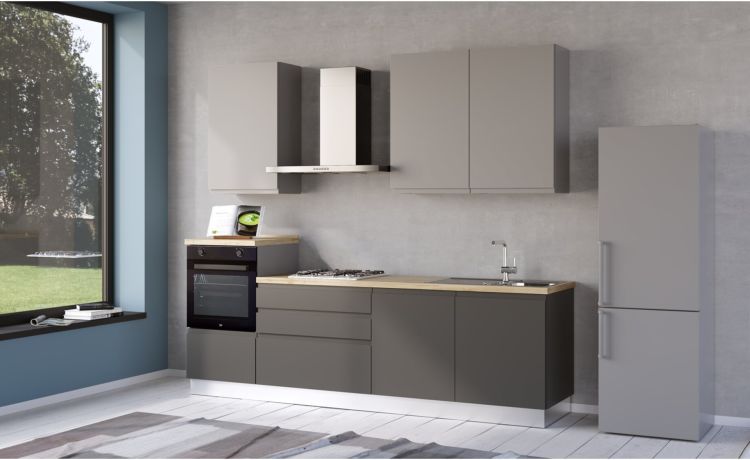 Iris cucina 270 cm colore grigio scuro e grigio chiaro -2 elettrodomestici--Melaminico