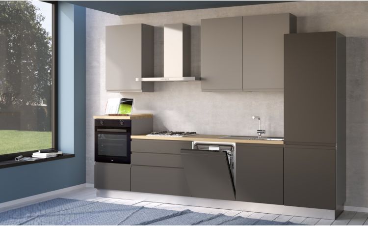 Iris cucina 330 cm colore grigio scuro e grigio chiaro con lavastoviglie-4 elettrodomestici--Melaminico