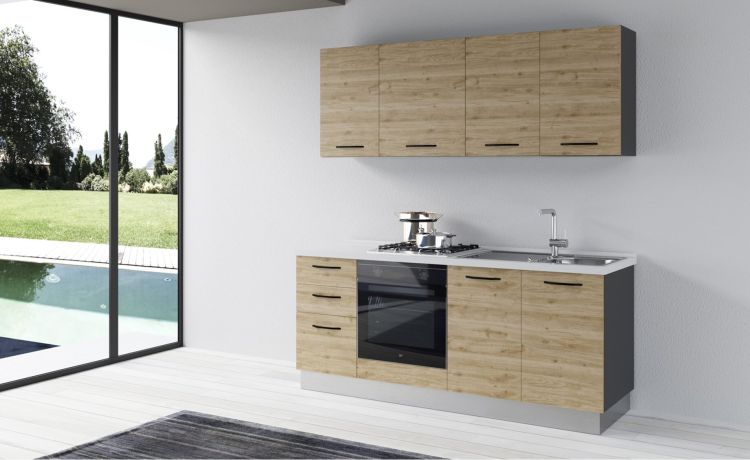 Gilda cucina 195 cm colore rovere cadiz -2 elettrodomestici