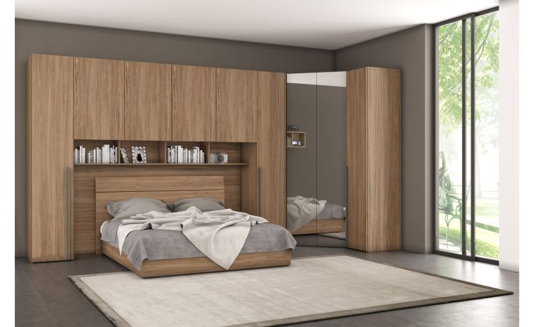 Mia giroletto matrimoniale noce biondo-In pannello nobilitato-Legno scuro-Nobilitato-80 cmx172 cm
