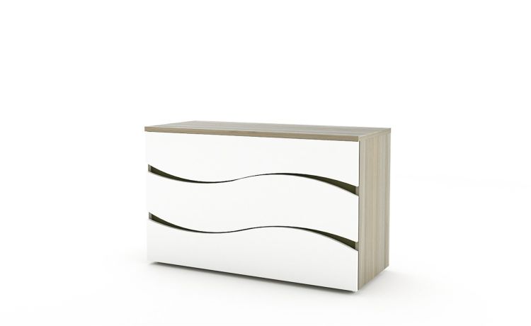 Perla comò 3 cassetti olmo perla e bianco lucido-In pannello-Bianco-Pannello-75 cmx120 cm